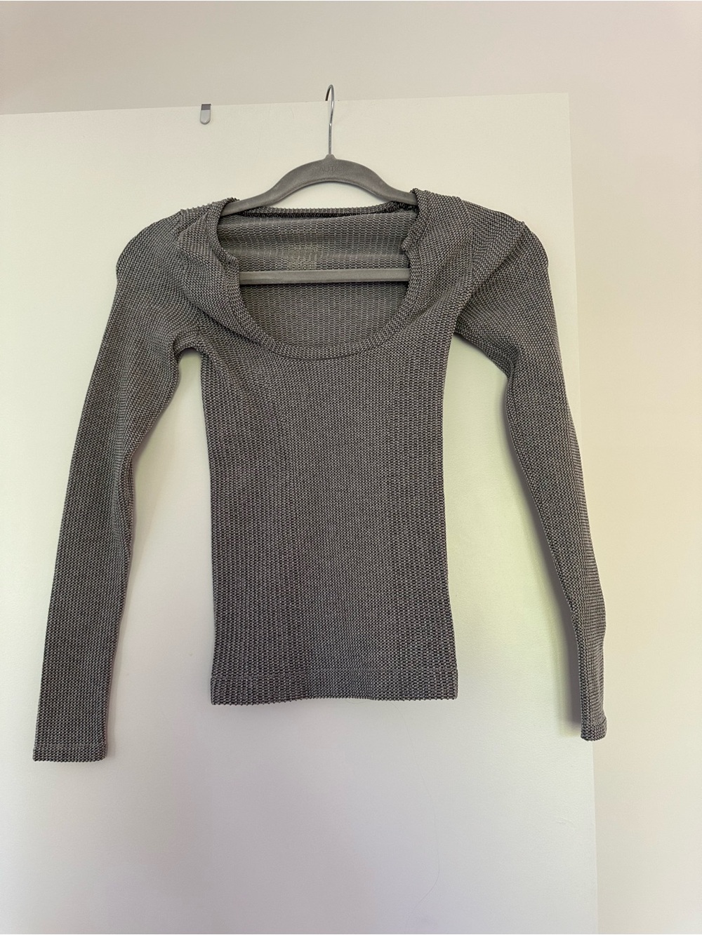 Free People Gray Long Sleeve Square Neck Top